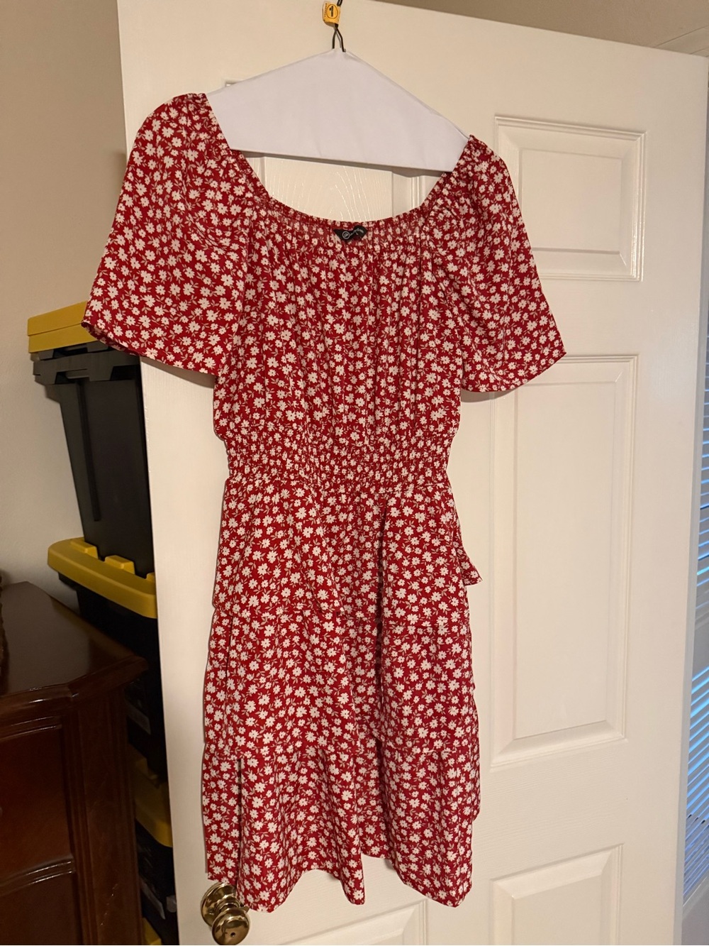 Red Floral Mini Dress with Smocked Waist